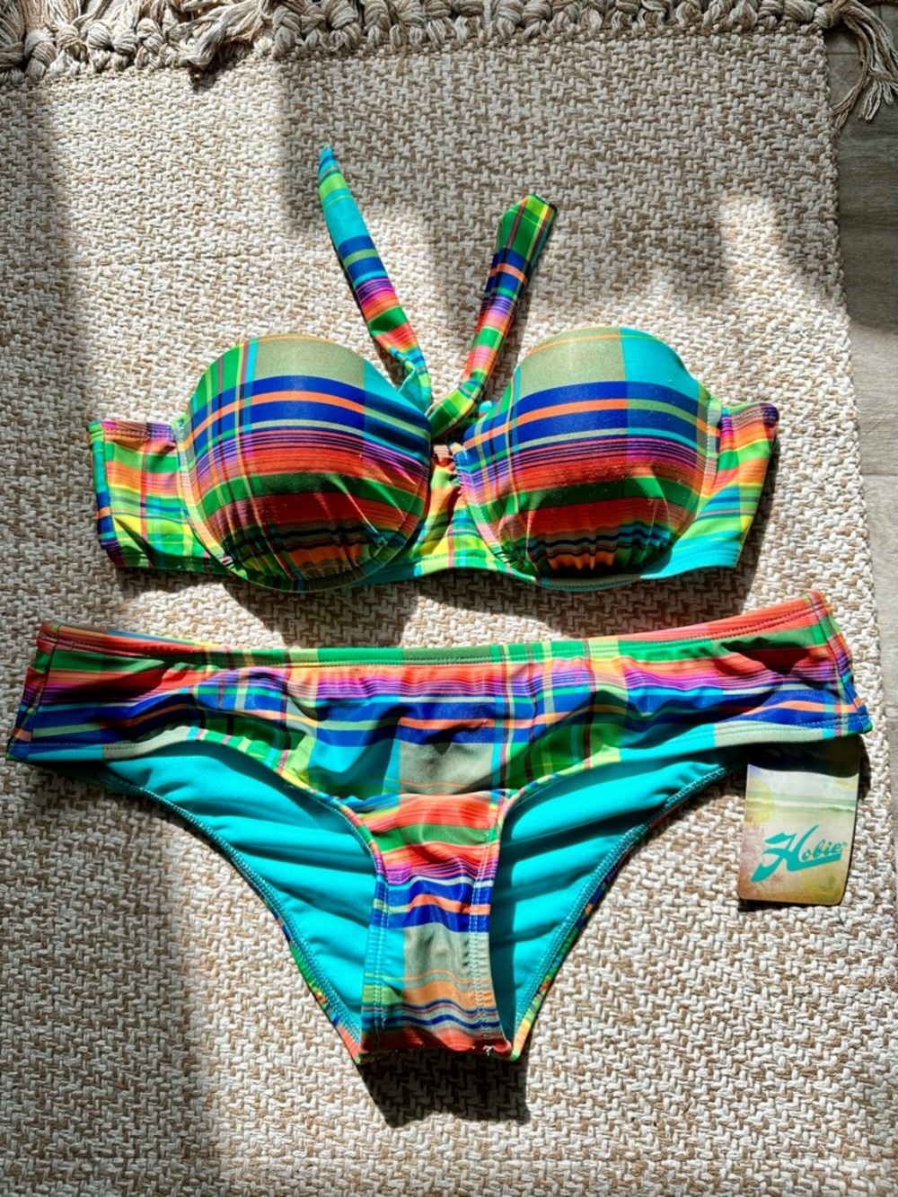 NWT Y2K Hobie Striped Bandeau Bikini set